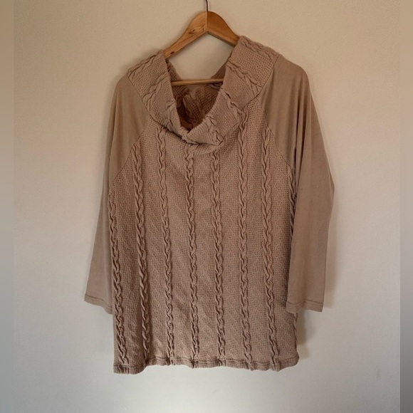 Suzanne Betro Women beige Cable-Knit Cowl Neck Sweater Size XL classic coastal - Picture 2 of 6